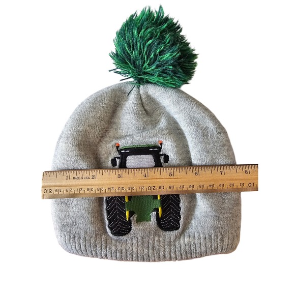 John Deere Toddler Boys Tractor Embroidered Pom Beanie Hat Green - Picture 4 of 6